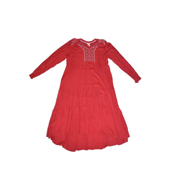 Knox Rose Deep Red Embroidered Boho Peasant Dress Women's Size XL Fall Casual - Picture 7 of 8